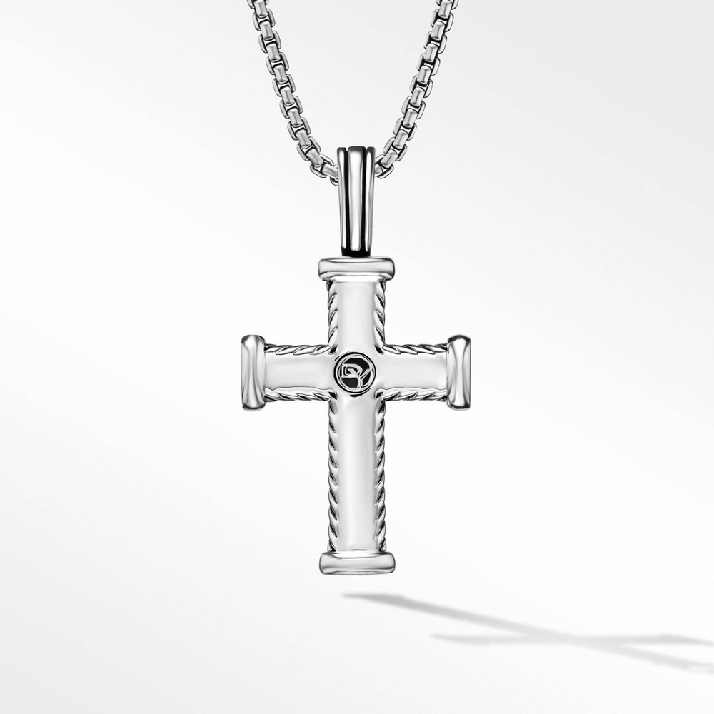 DAVID YURMAN CHEVRON CROSS PENDANT IN STERLING SILVER WITH PAVÉ BLACK DIAMONDS - Picture 3 of 4